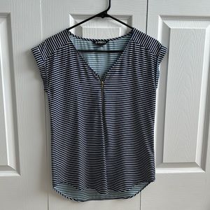 Express blue and white stripes blouse with mid-zipper